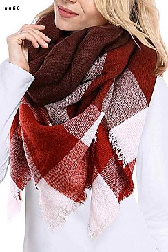 MULTI TONE PLAID OVERSIZED BLANKET SCARVES SHAWLS
