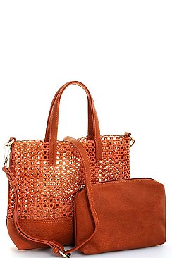 STYLISH NATURAL WOVEN 2-TONE TOTE JYSL-595