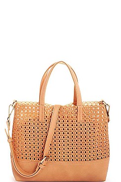 STYLISH NATURAL WOVEN 2-TONE TOTE JYSL-595