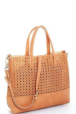 STYLISH NATURAL WOVEN 2-TONE TOTE JYSL-595