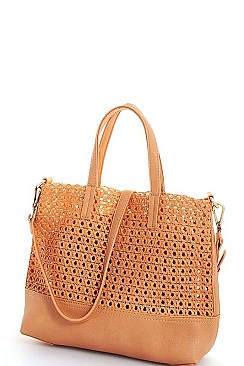 STYLISH NATURAL WOVEN 2-TONE TOTE JYSL-595