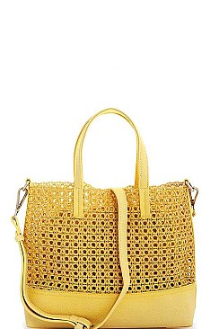 STYLISH NATURAL WOVEN 2-TONE TOTE JYSL-595