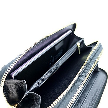 Double Zip-Around Snake Print Smartphone-Friendly Wristlet Wallet