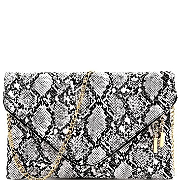 Large Snake Print Envelope Clutch Shoulder Bag