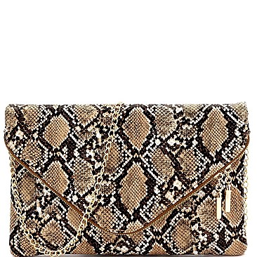 Large Snake Print Envelope Clutch Shoulder Bag