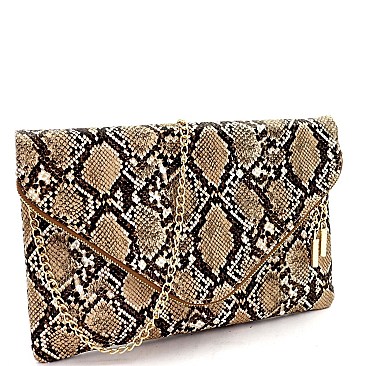 Large Snake Print Envelope Clutch Shoulder Bag