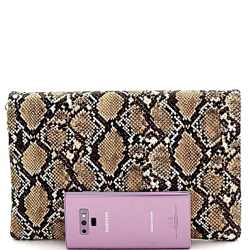 Large Snake Print Envelope Clutch Shoulder Bag