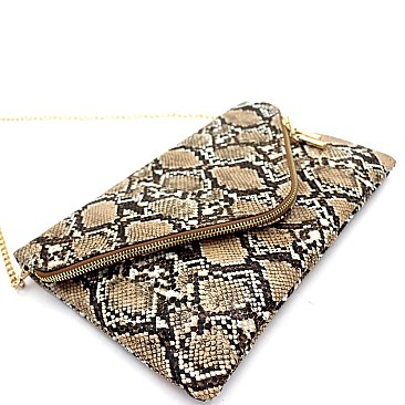Large Snake Print Envelope Clutch Shoulder Bag