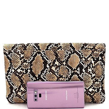 Snake Print Tassel Accent Clutch Shoulder Bag