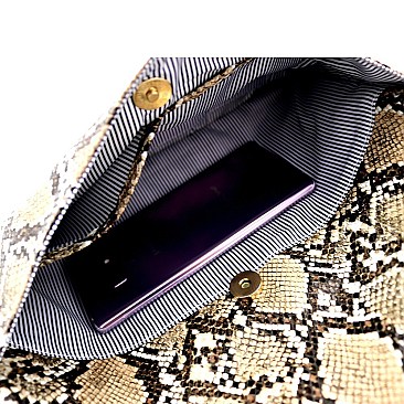 Snake Print Tassel Accent Clutch Shoulder Bag