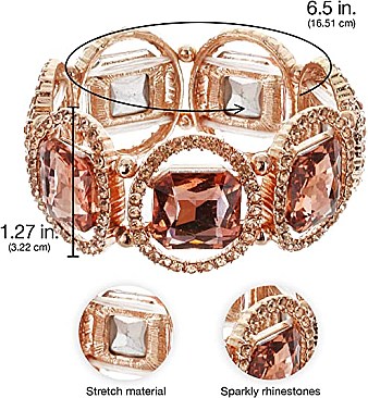 Fashionable Large Square Gem with Stone Ring Stretch Bracelet
