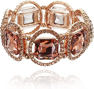 Fashionable Large Square Gem with Stone Ring Stretch Bracelet