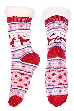 Pack of (12 Pairs) Slipper Socks Reindeer Patterns Assorted Colors FM-SO415