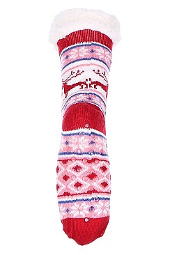 Pack of (12 Pairs) Slipper Socks Reindeer Patterns Assorted Colors FM-SO415