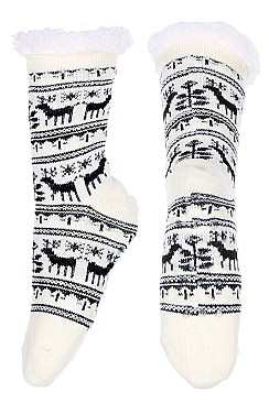 Pack of (12 Pairs) Fur Lining Reindeer Patterns Assorted Colors FM-SO475N