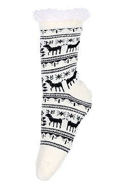 Pack of (12 Pairs) Fur Lining Reindeer Patterns Assorted Colors FM-SO475N