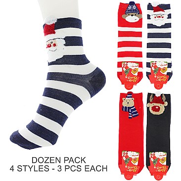 Pack of (12 Pairs) Assorted CHRISTMAS THEMED Winter Socks