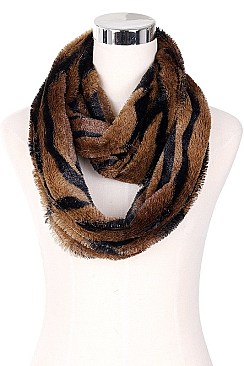 PACK OF 12 ASSORTED COLOR ANIMAL PRINT SOFT FUR INFINITY SCARVES