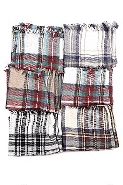 Pack of 12 Classic Plaid Pattern Infinity Scarves