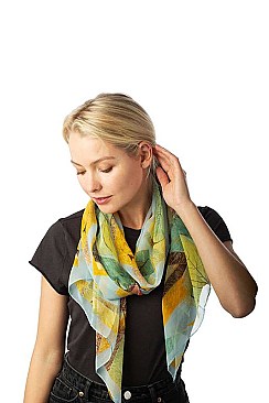 FEATHER PATTERN SHEER LONG SCARF
