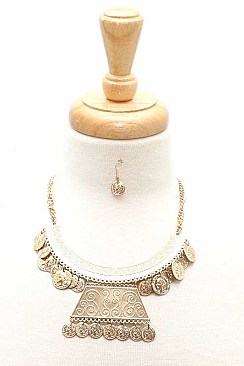 STYLISH FASHION ANCIENT COINAGE STATEMENT NECKLACE AND EARRING SET JYSQ-1636