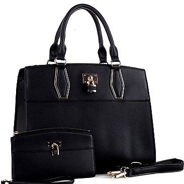 STRUCTURED PADLOCK ACCENT SATCHEL SET