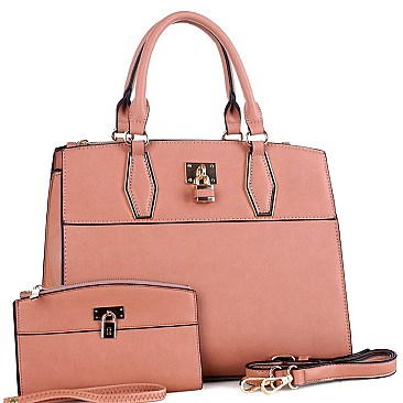 STRUCTURED PADLOCK ACCENT SATCHEL SET