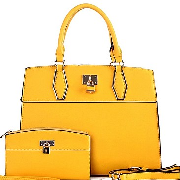 STRUCTURED PADLOCK ACCENT SATCHEL SET