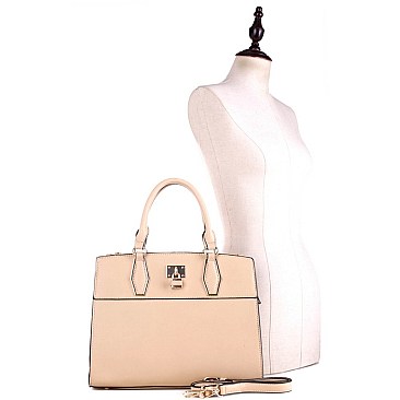 STRUCTURED PADLOCK ACCENT SATCHEL SET