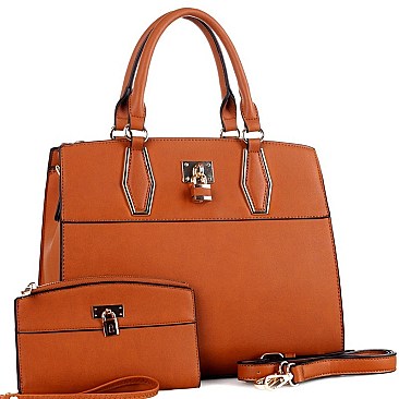 STRUCTURED PADLOCK ACCENT SATCHEL SET