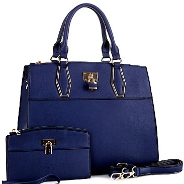 STRUCTURED PADLOCK ACCENT SATCHEL SET