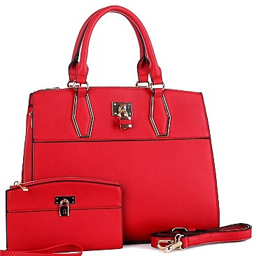 STRUCTURED PADLOCK ACCENT SATCHEL SET