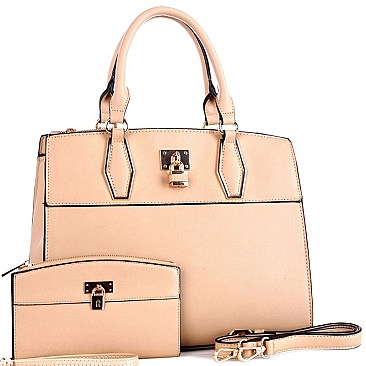 STRUCTURED PADLOCK ACCENT SATCHEL SET