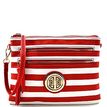 Stripe Print Multi Zipper Messenger