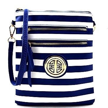 Stripe Print Multi Zipper Tall Cross Body