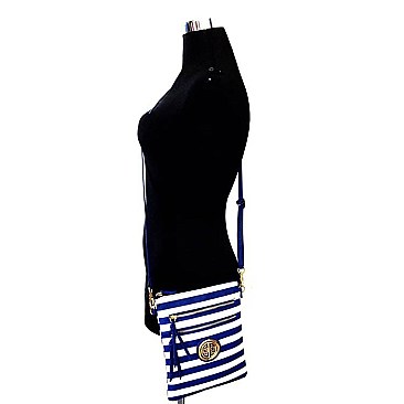 Stripe Print Multi Zipper Tall Cross Body