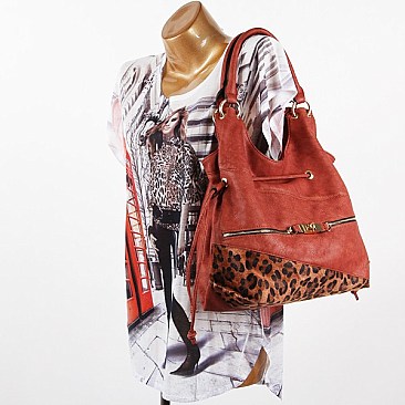 Draw String Animal Print Shoulder Bag