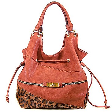 Draw String Animal Print Shoulder Bag