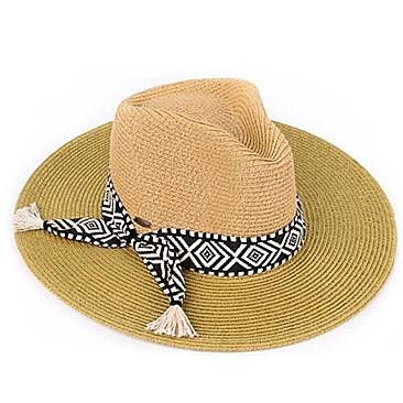 2Tone Aztec Band Panama Straw Hat