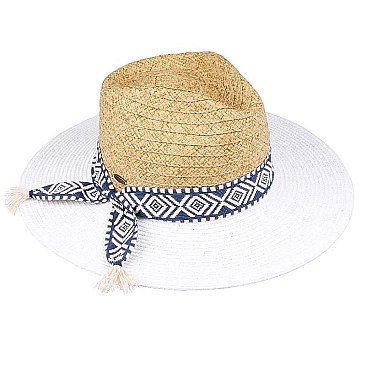 2Tone Aztec Band Panama Straw Hat