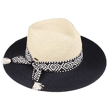 2Tone Aztec Band Panama Straw Hat