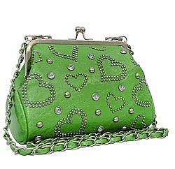 Love Heart Studded Stoned Long Chain Strap Clutch Bag