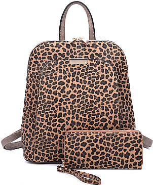 2 IN 1 Leoprad Print Backpack With Wallet