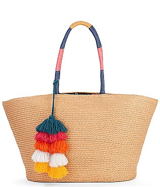 Straw POM POM Beach Bag