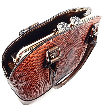 Clutch-top TRIPLE Compartment Snake Print Satchel