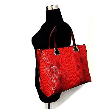 Ring Accent Snake Print Embossed Tote