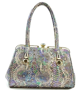 AMAZING SNAKE PRINT JEWEL TOP STONED SATCHEL & TOTE