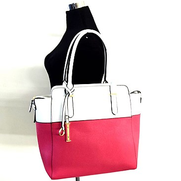 Two Tone Color Block Tote With Wallet