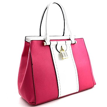 Modish Padlock Accent Dual Color Satchel