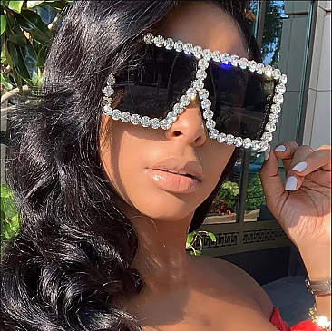 Pack of 12 Flat Square Shield Rhinestone Decor Statement Sunglasses